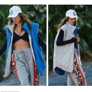 NWT Free People Movement Reversible Fleece Vest Stellar Slalom Cobalt Blue XS